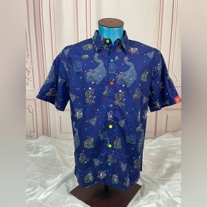 NEW Disney Parks Adult Shirt Medium Main Street Electrical Parade Blue Button Up